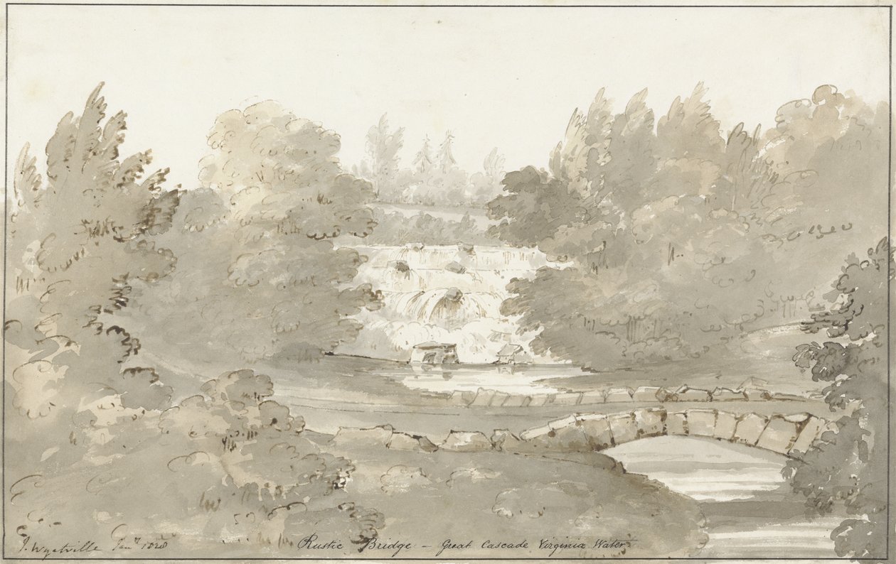 Design for Rustic Bridge under Cascade, Virginia Water (penn og blekk med vask på papir) av Sir Jeffry Wyatville