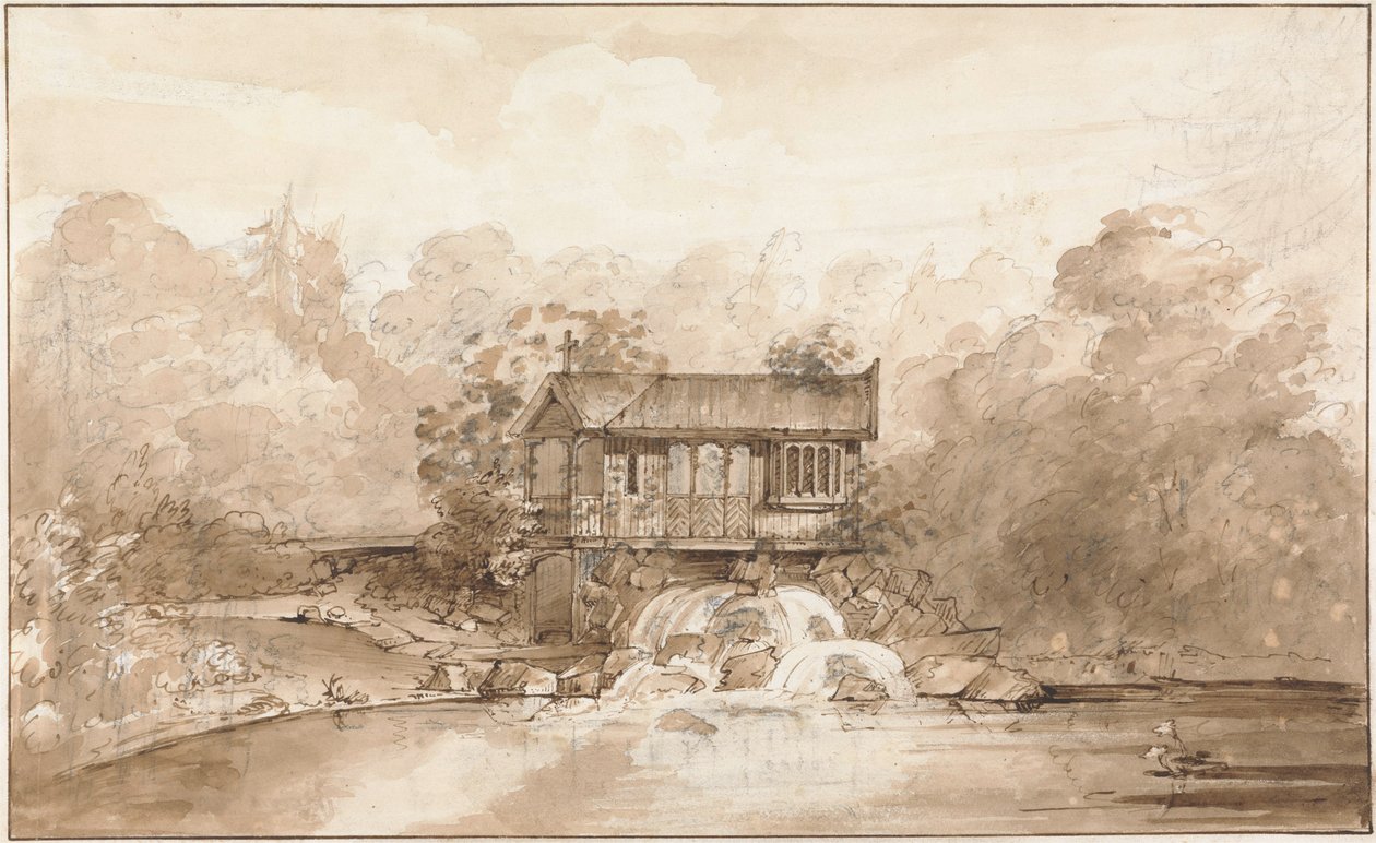Design for Hermitage, Virginia Water (penn og brunt blekk over grafitt med vask på papir) av Sir Jeffry Wyatville