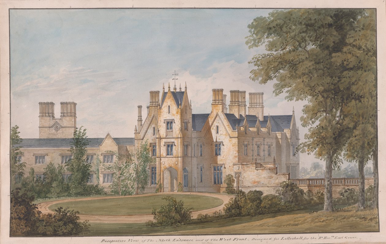 Lilleshall, Shropshire: Utsikt over nordinngangen og vestfronten av Sir Jeffry Wyatville