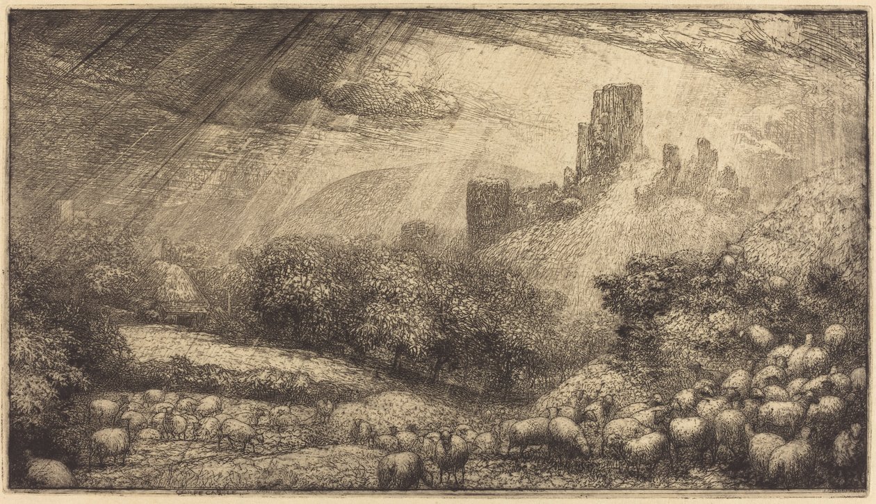 Corfe Castle: Effekt av solskinn etter regn av Sir John Charles Robinson