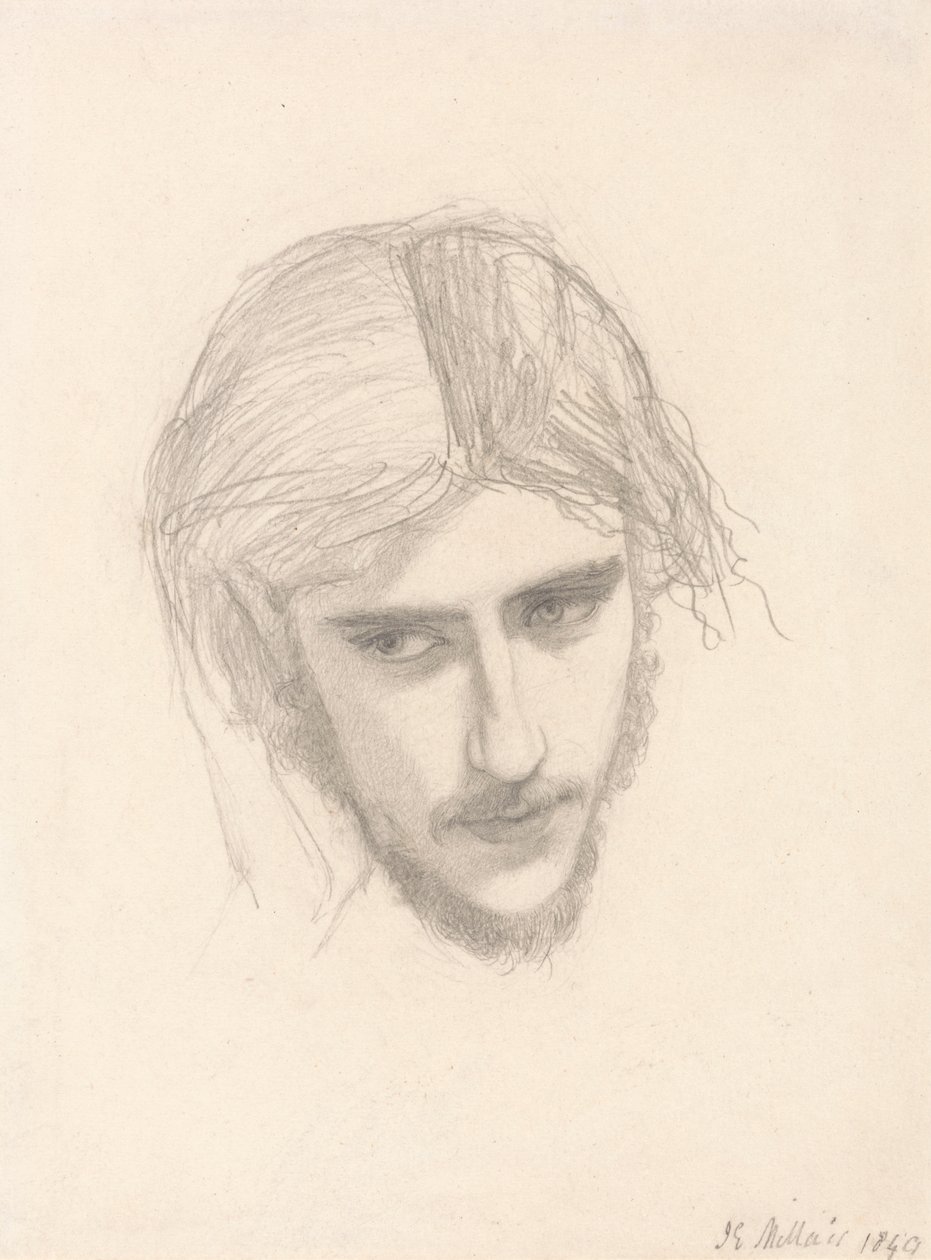 Studie for lederen av Ferdinand i "Ferdinand lokket av Ariel" av Sir John Everett Millais
