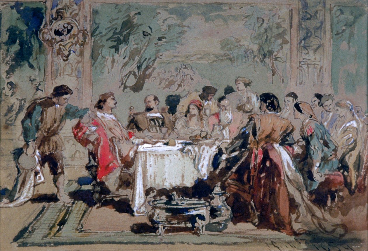 'Bankett hjemme hos Lucentios', 1859 av Sir John Gilbert