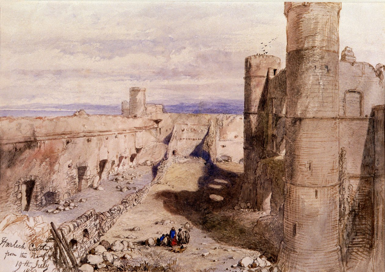 Harlech Castle fra vollene, Wales, 1850 av Sir John Gilbert