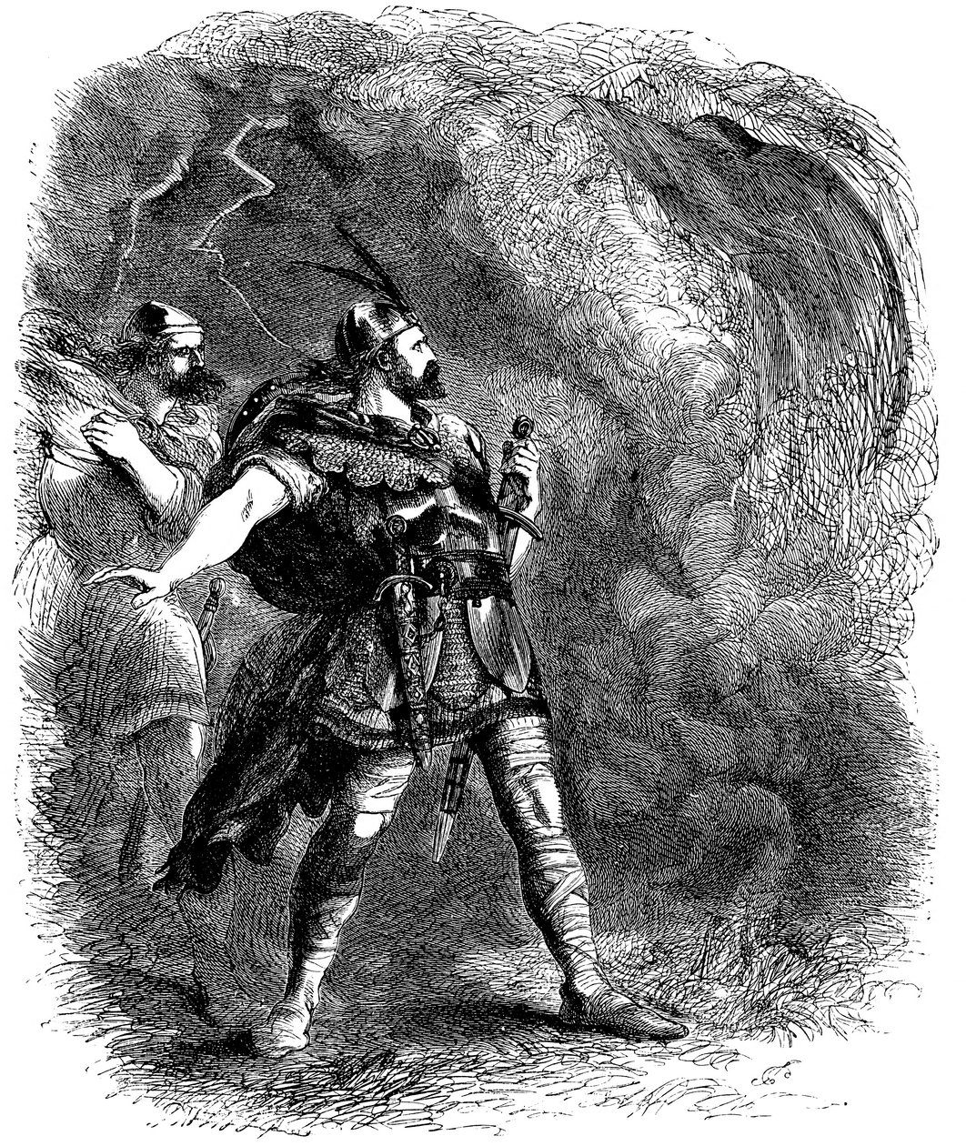 Macbeth og Banquo møter de tre heksene, 1858 av Sir John Gilbert