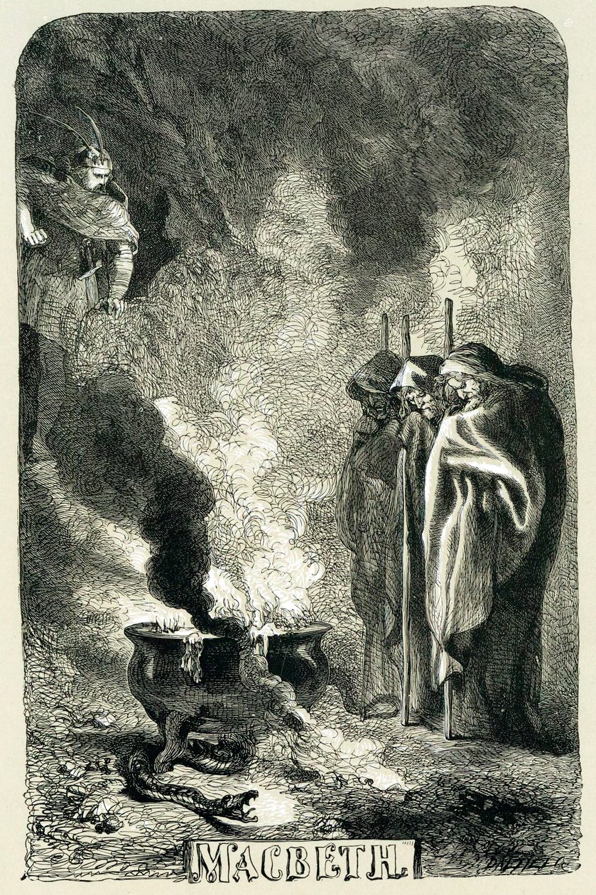 Macbeth besøkte de tre heksene på den sprengte heia, 1858 av Sir John Gilbert