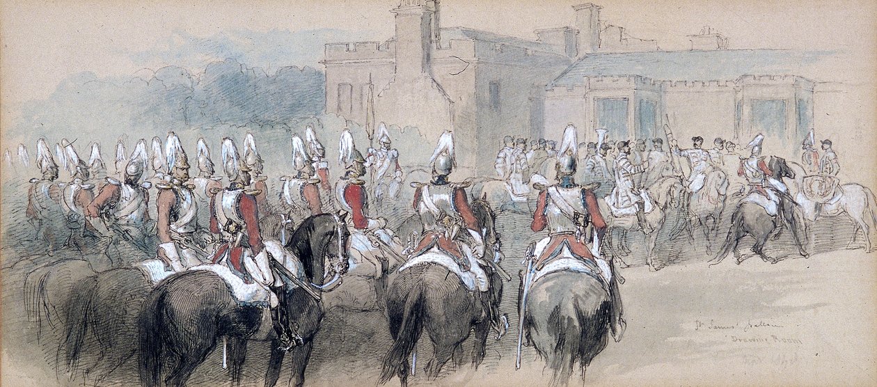 'Montert eskorte ved St James's Palace', London, 1848 av Sir John Gilbert