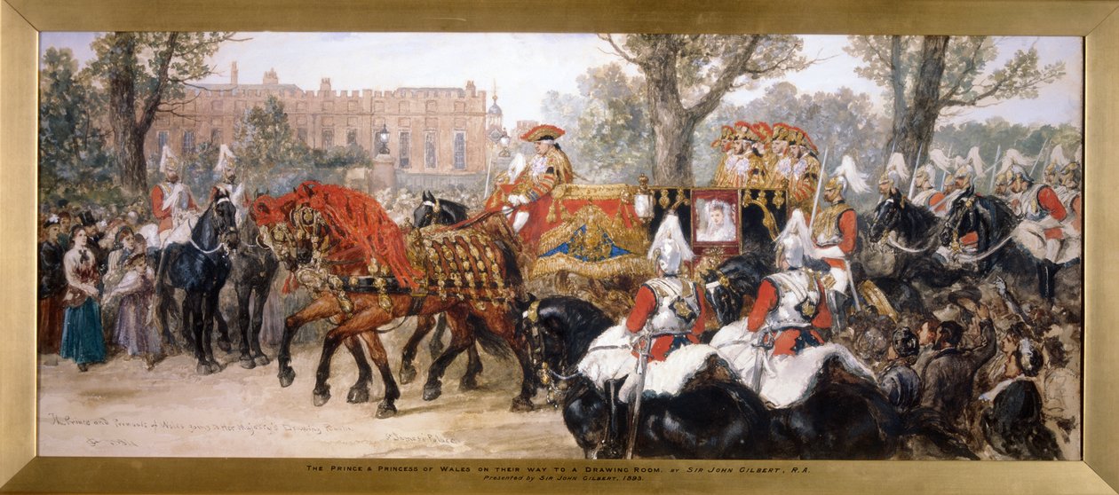 Kongelig prosesjon av vognen til prinsen og prinsessen av Wales, London, 1884 av Sir John Gilbert