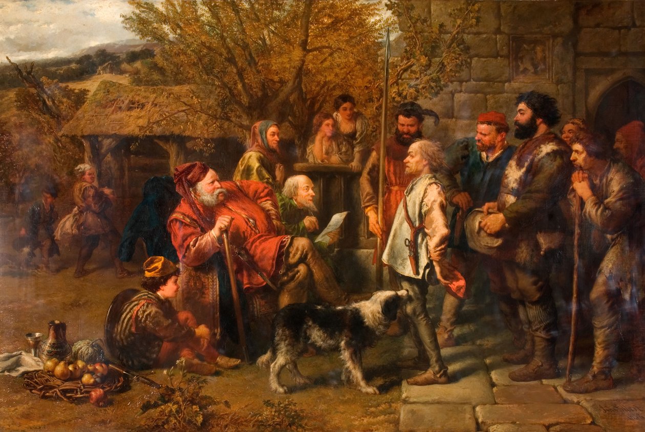 Sir John Falstaff gjennomgår sitt ujevne regiment, 1858. av Sir John Gilbert