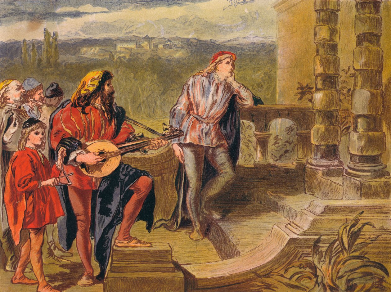 Musikeren synger i The Two Gentlemen of Verona: Act IV Scene II, c1875 av Sir John Gilbert