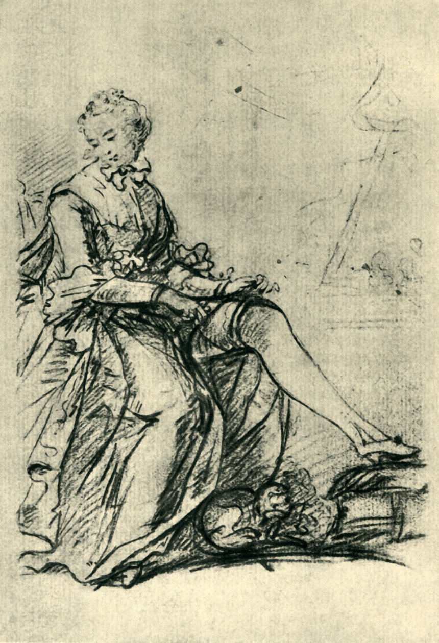 Kvinne tar på seg strømpene, midten av slutten av 1700-tallet, 1943. av Joshua Reynolds