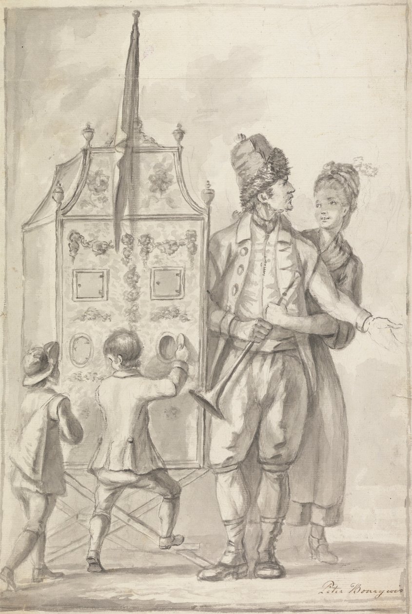 Studie av et titteshow med to ledsagerfigurer og to barn av Sir Peter Francis Bourgeois
