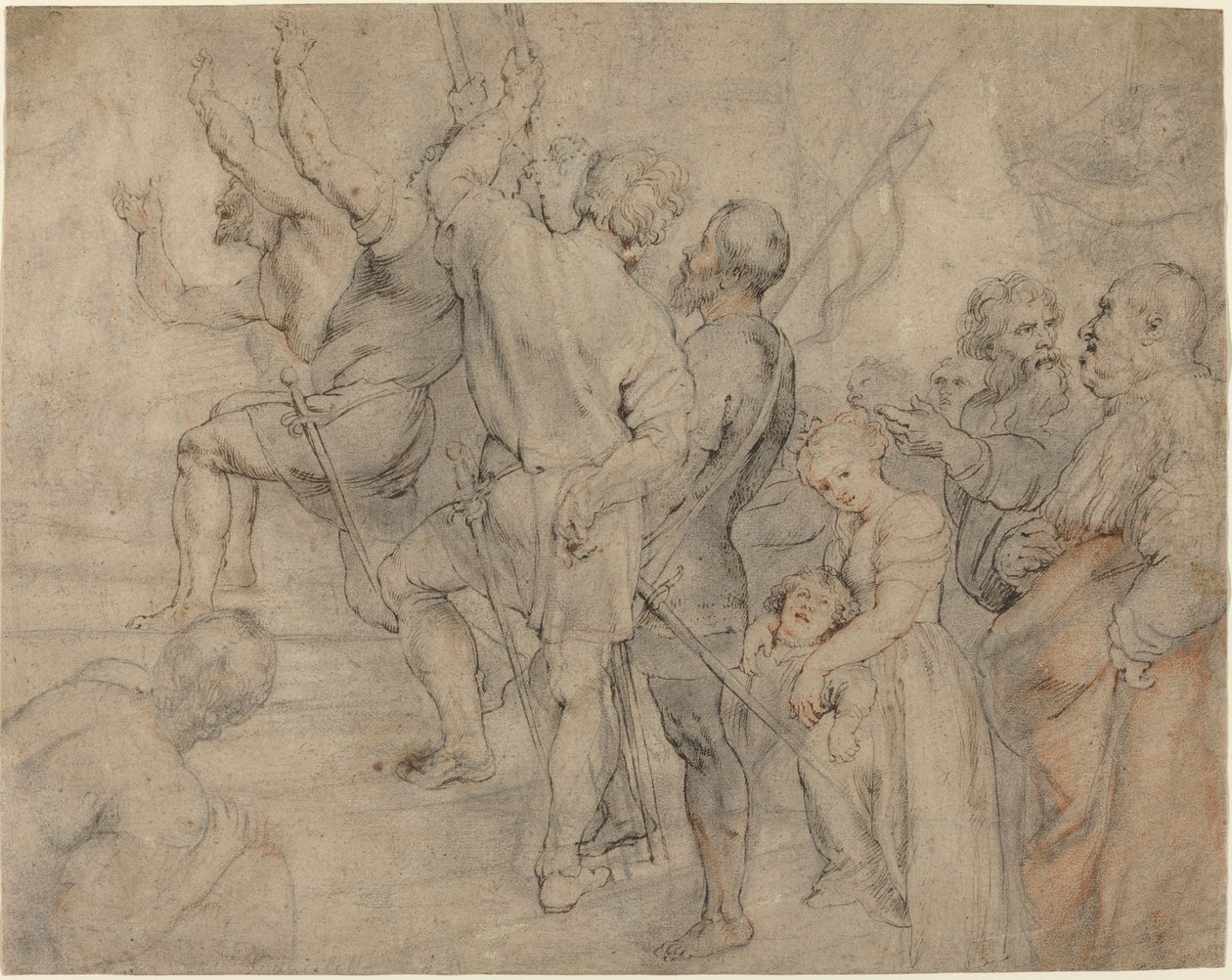 En del av mengden på Ecce Homo av Sir Peter Paul Rubens over Anonymous Italian after Titian
