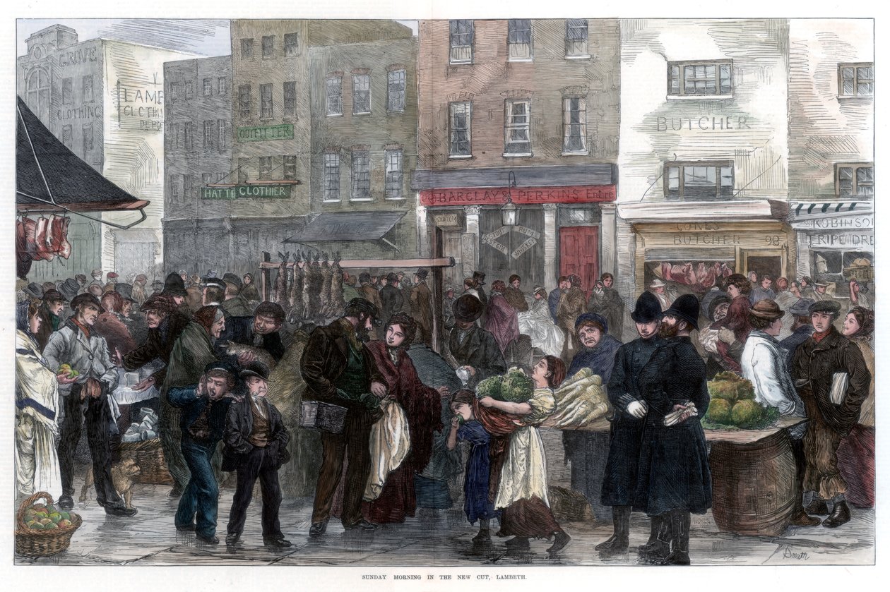 'Søndag morgen i det nye snittet, Lambeth', 1872 av Smith