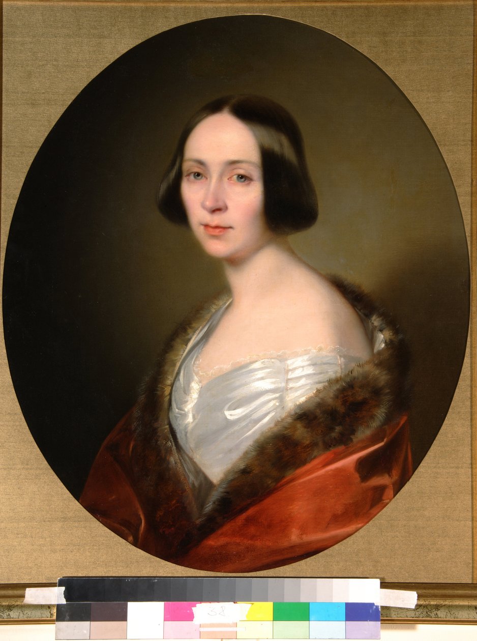 Portrett av grevinne Louise Trofimovna Golitsyna (1810-1887), født Baranova - Maleri av Sandor Kozina (1808-1873), olje på lerret (68x55 cm), tidlig 1840 - Portrett av grevinne Louise Trofimovna Golitsyna, Olje på lerret av Sandor, Tidlig på 1840-tallet) S av Sándor Kozina