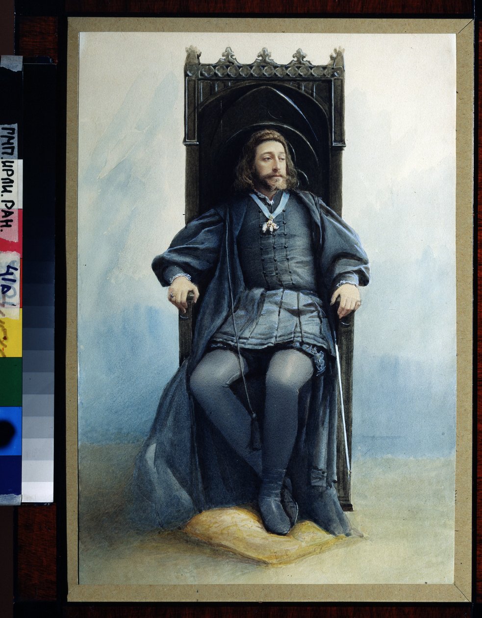 Storhertugen Constantin Constantinovich Romanov (1858-1915), i rollen som Hamlet, teaterstykket av William Shakespeare (1564-1616), den 21. februar 1899. (Grand Duke Konstantin Konstantinovich, som Hamlet i teaterstykket av W. Shakespeare, februar av Sofia Ivanovna Kramskaya