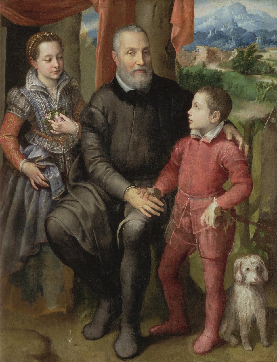 Portrett av kunstnerens familie, Minerva (søster) Amilcare (far) og Asdrubale (bror), 1559 av Sofonisba Anguissola