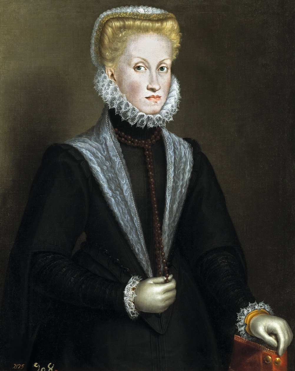 Portrett av Anna av Østerrike 1549-1580, dronningkonsort av Spania og Portugal, 1573. av Sofonisba Anguissola