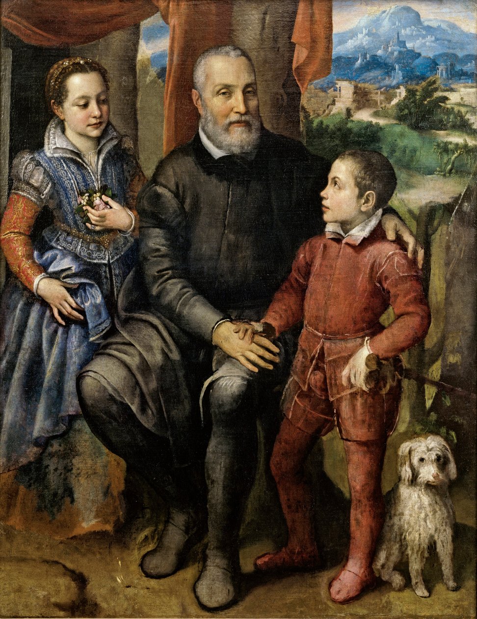 Kunstnernes far Amilcare Anguissola og søsknene hennes Minerva og Asdrubale, ca 1559. av Sofonisba Anguissola