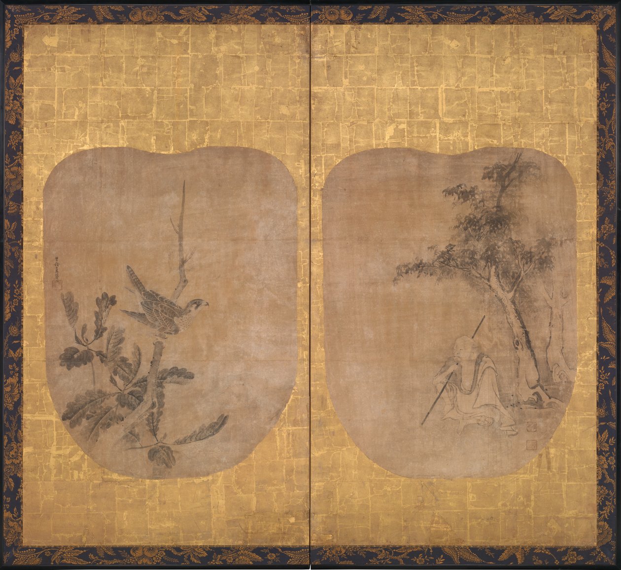 Daoist Sage under a Tree and Hawk on a Branch, midten av 1600-tallet. av Soga Nichokuan