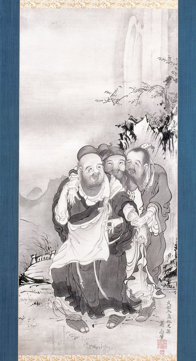 The Three Laughers Of Tiger Ravine (blekk på papir) av Soga Shohaku