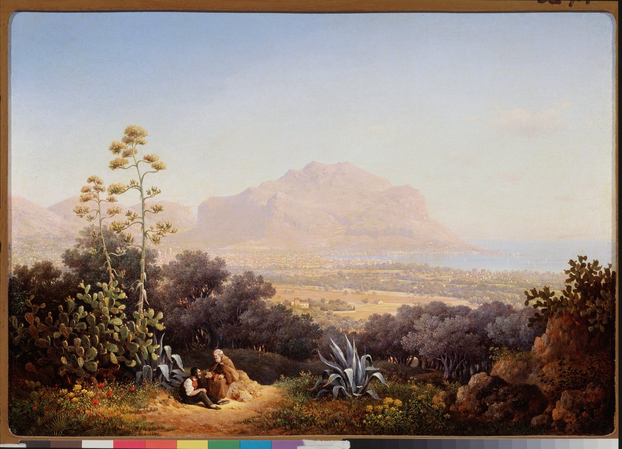 Utsikt over Palermo (Sicilia, Italia) (Utsikt over Palermo) - Maleri av Sokrat Maximovich Vorobyev (Vorobiev) (1817-1888), olje på lerret av Sokrat Maksimovich Vorobiev