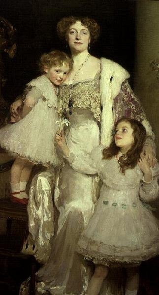 Portrett av fru Alfred Mond, senere Lady Melchett, og hennes to døtre, Mary og Nora av Solomon Joseph Solomon