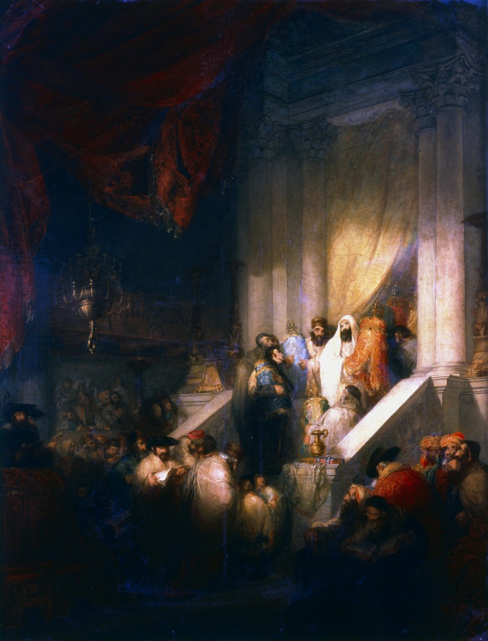 Lesing fra lovens tavler i synagogen, 1831 av Solomon Alexander Hart