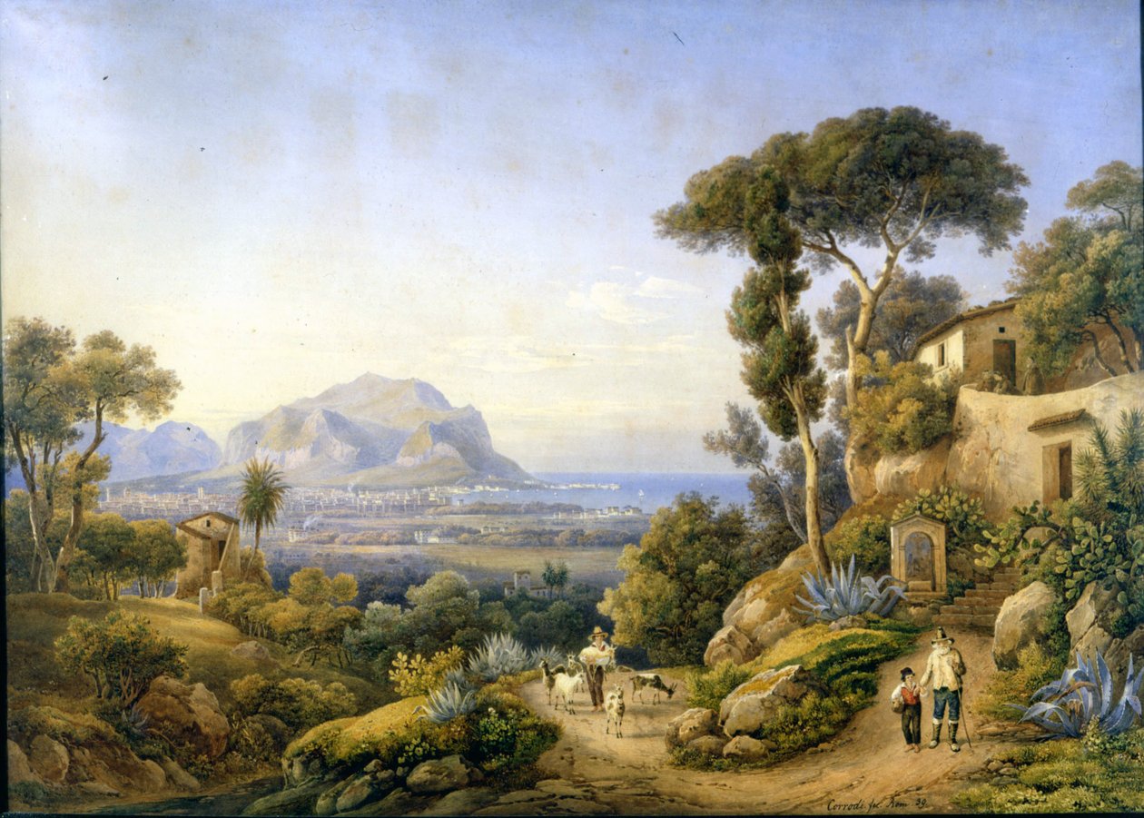 Palermo og Monte Pellegrino. Maleri av Solomon Corrodi av Solomon Corrodi