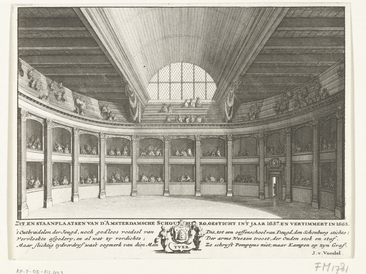 Teateret til Jacob van Campen sett fra scenen, 1658 av Solomon Savery