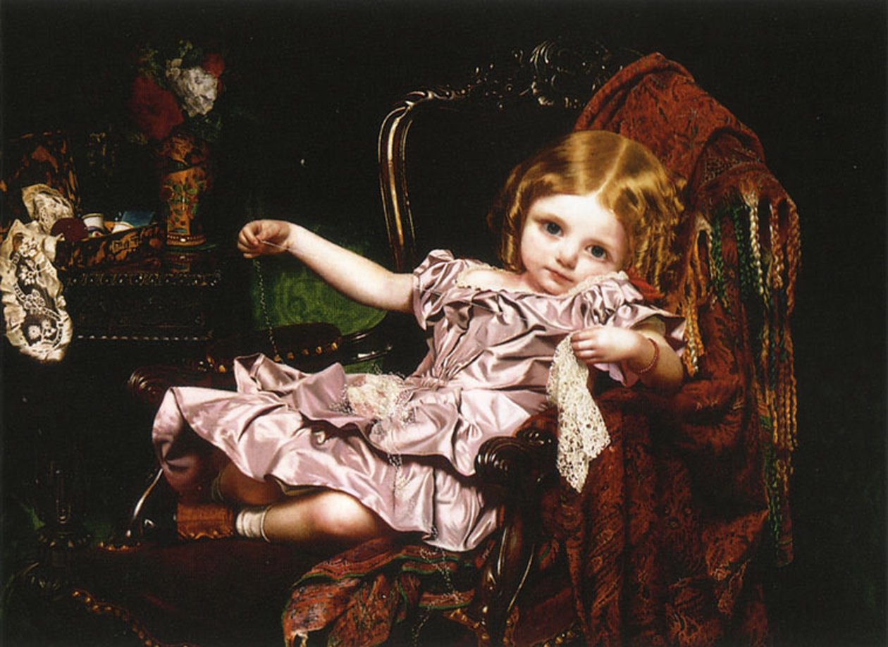 Ung jente i en lenestol, ca. 1850 av Sophie Gengembre Anderson