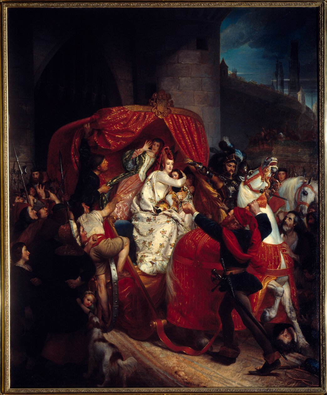 Brugge-opprøret i 1436: "" Hertuginnen av Burgund ved portene til Brugge""" Isabella av Portugal (1397-1471) ble arrestert sammen med sønnen Karl Temerary under festningsverkene. Maleri av Sophie Rude (1797-1867) 1841 søn. 1,84x1,5 m Dijon, Museum of F av Sophie Rude