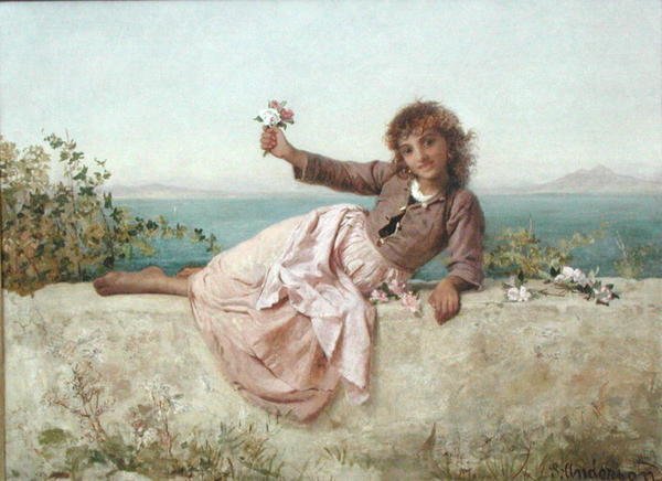 En blomsterselger i Capri, Italia, ca. 1875 (olje på lerret) av Sophie Anderson