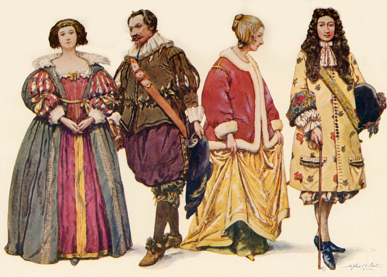 Klær under regjeringene til Charles I og II, og James II, 1640-1686, 1903, 1937. av Sophie B. Steel