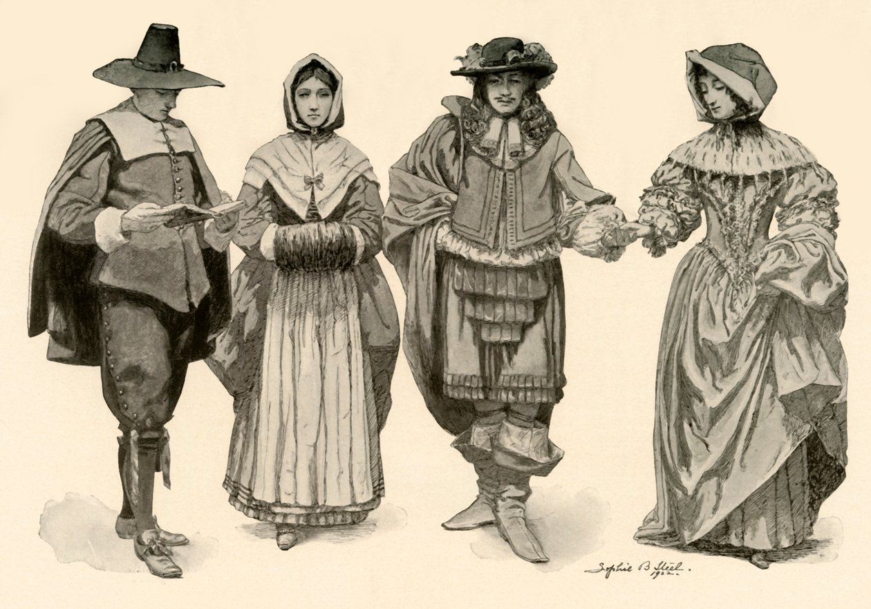 Klær i tiden 1620-1670, 1903, 1937. av Sophie B. Steel