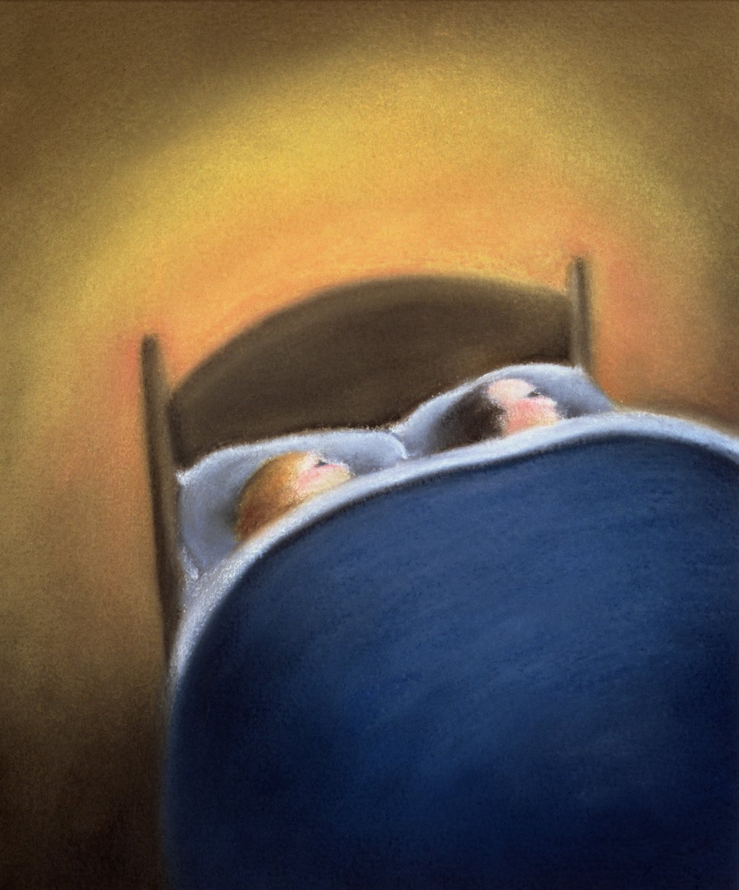 I sengen (pastell på håndlaget papir) av Sophie Hacker