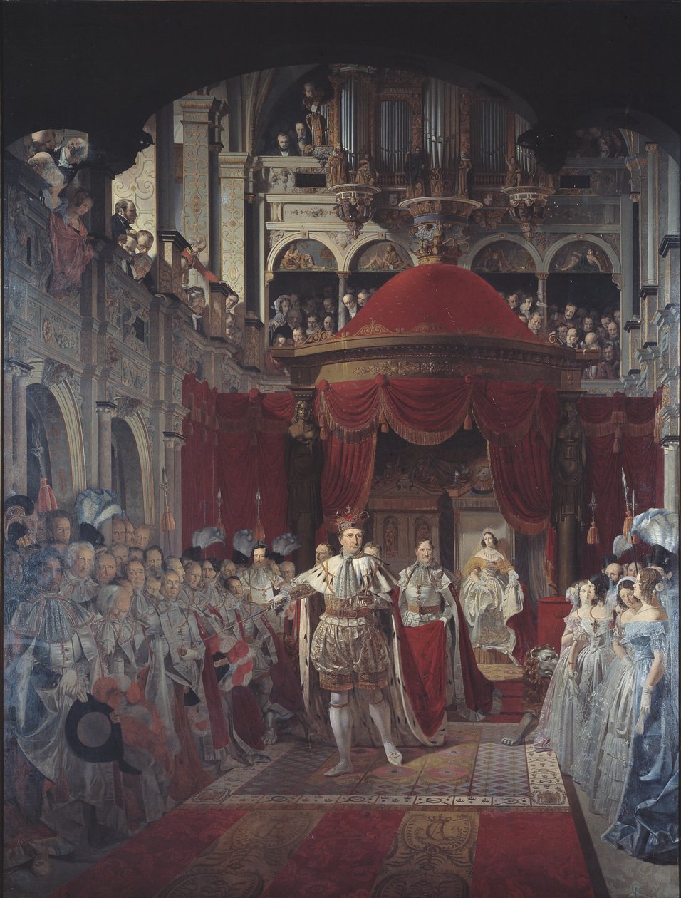 Christian VIII og Caroline Amalies salvelse i Frederiksborg slottskirke 28. juni 1840 av Sophus Schack