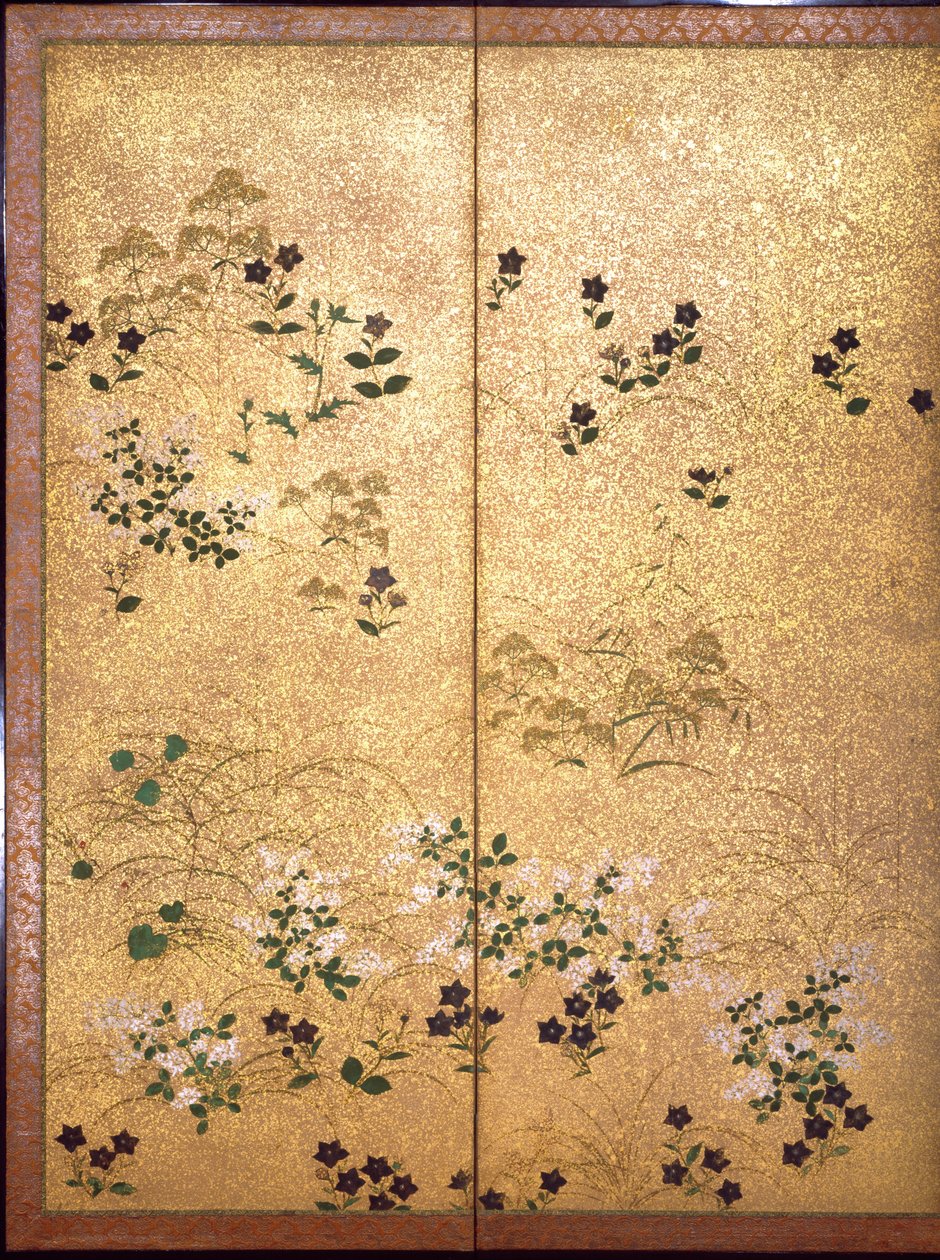 Høstgress, detalj fra et par foldbare skjermer med seks paneler, Edo Period (wc & bladgull på papir) av Sotatsu Hokkoyo Sotatsu Hokkoyo