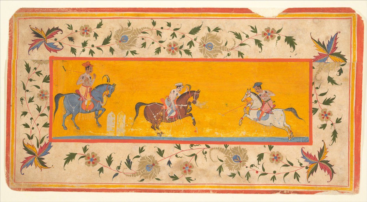 Tre polospillere, ca. 1600-25 (blekk og akvarell på papir) av South Indian School