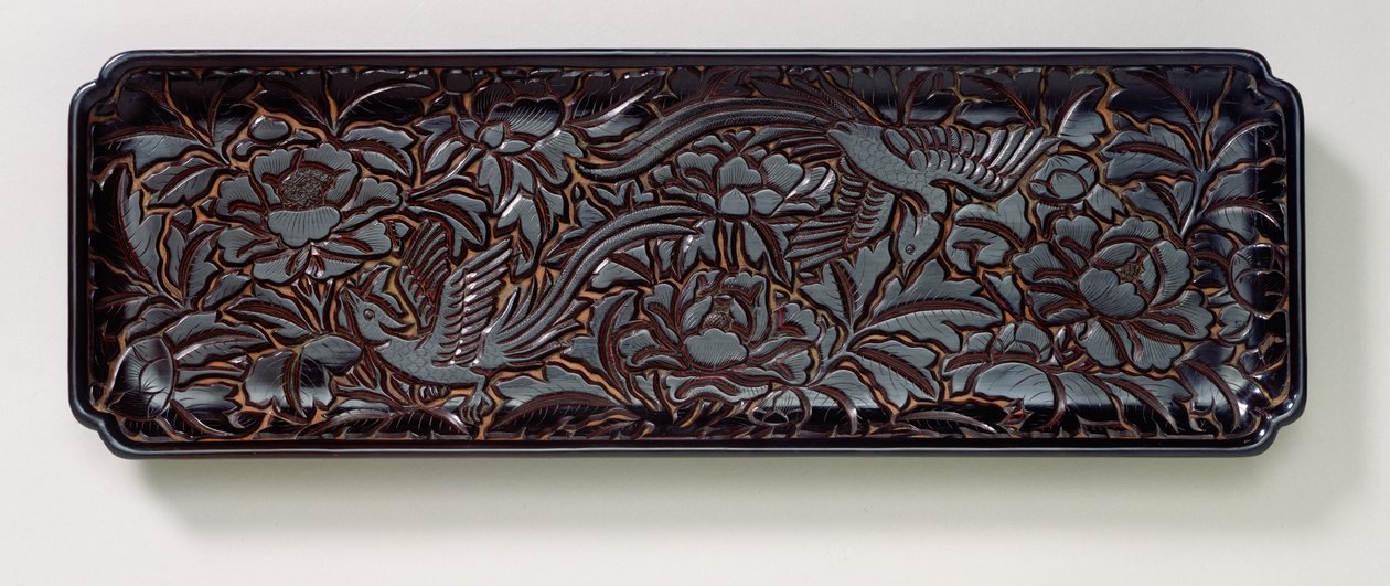 Utskåret brett (lakkert tre) av Southern Song Dynasty Chinese School