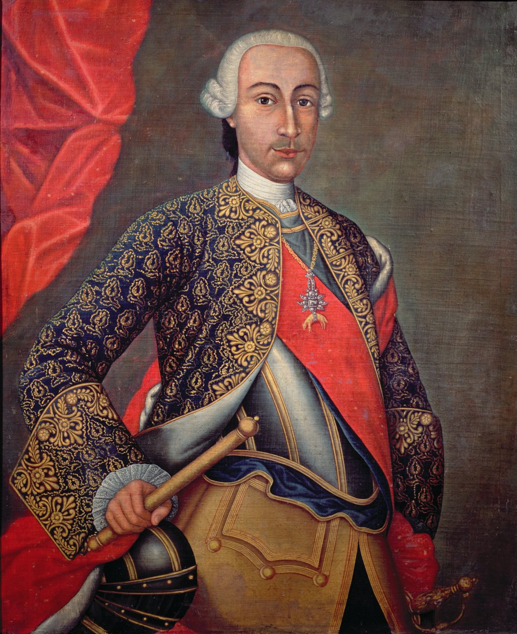 Charles III (1716-88) i rustning og iført Det gyldne skinn av Spanish School