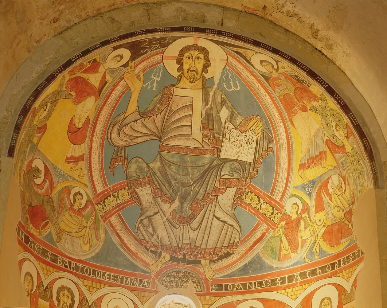 Kristus i Majestet flankert av serafer og symboler fra evangelistene, kopi av originalen fra 1100-tallet av Spanish School
