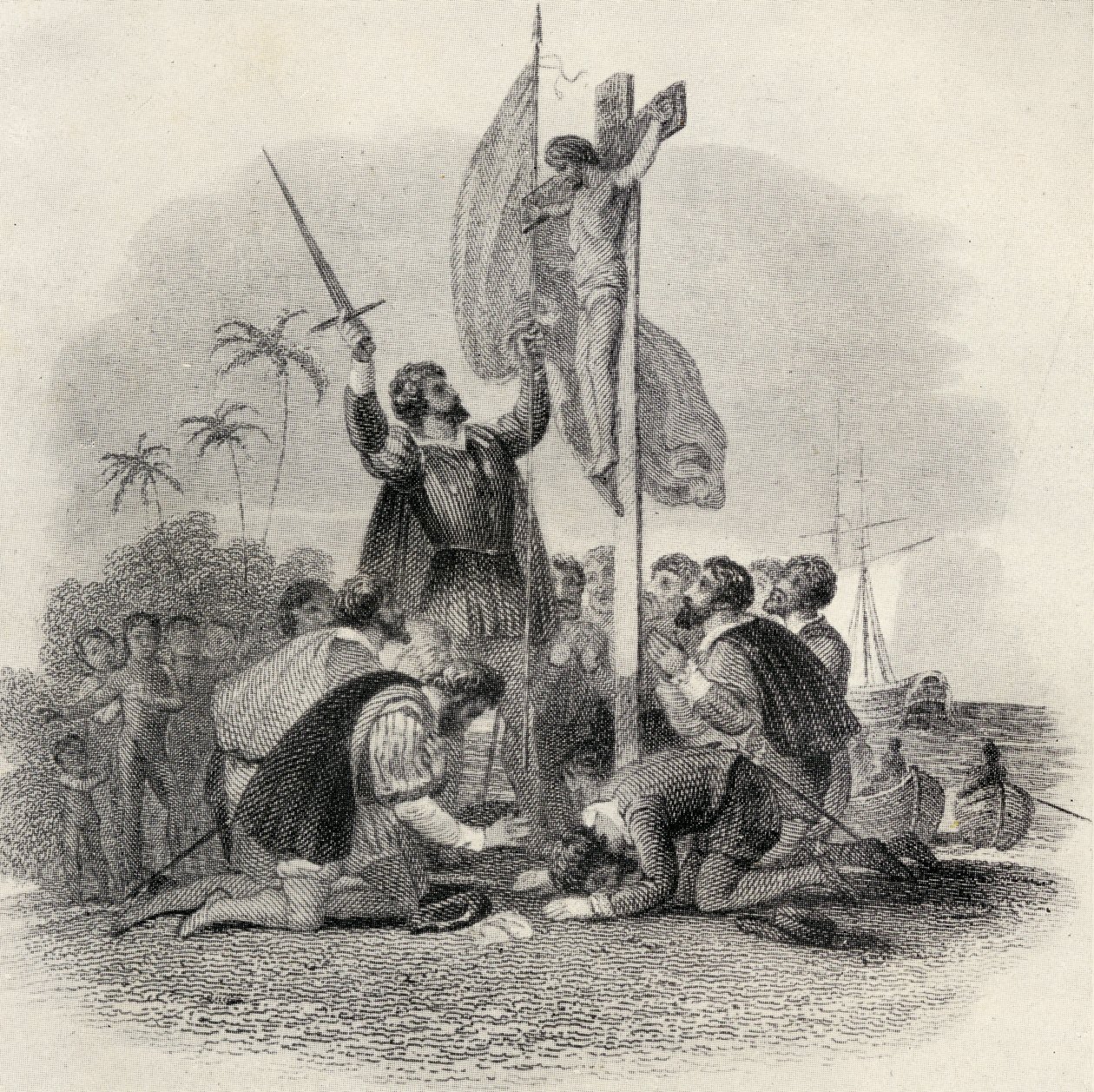 Columbus (1451-1506) lander i den nye verden, illustrasjon i 