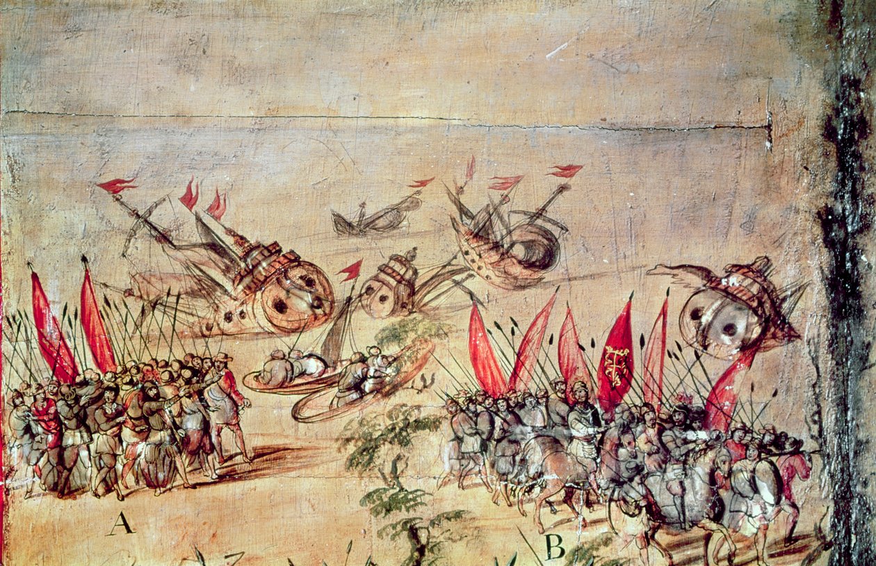 Cortes senket flåten sin utenfor kysten av Mexico, 1518 av Spanish School
