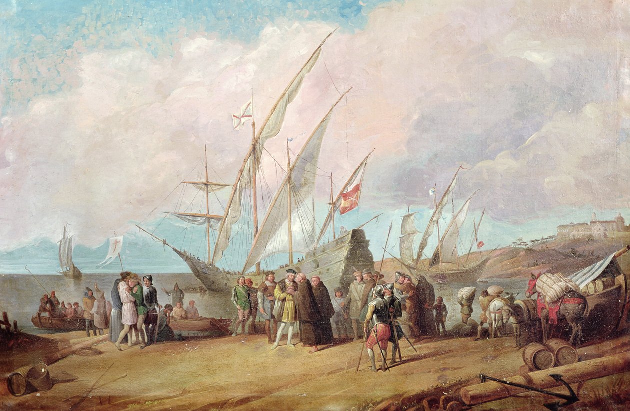 Christopher Columbus (1451-1506) avgang fra Palos av Spanish School