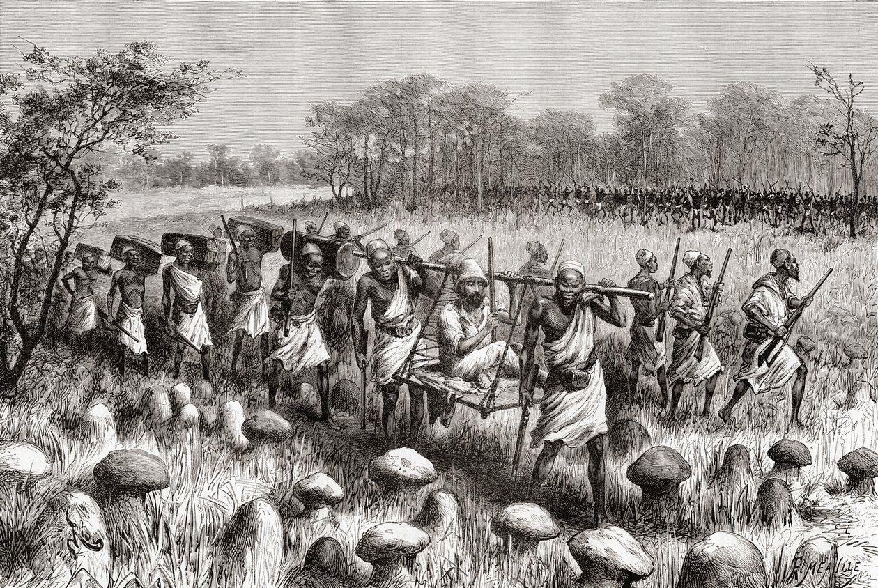 Utforsker Pietro Paolo Savorgnan di Brazza forlater Kalasa, Zambia, fra 