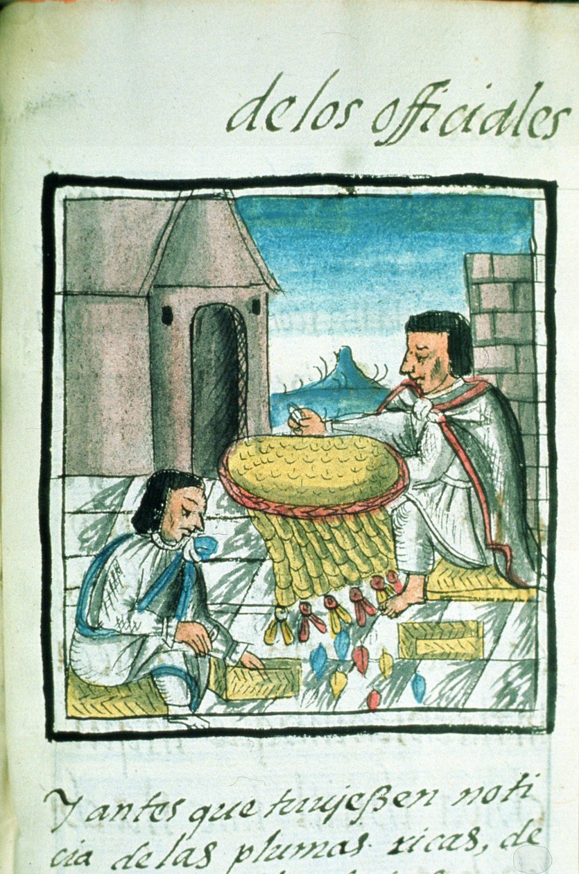 Fru Palat. 218-220 Bok IX Aztekiske fjærhåndverkere i arbeid, fra 