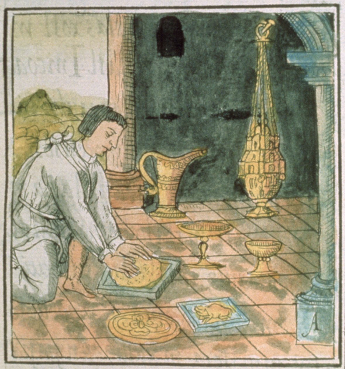 Fru Palat. 218-220 Bok IX Gullobjekter i en aztekisk butikk, fra 