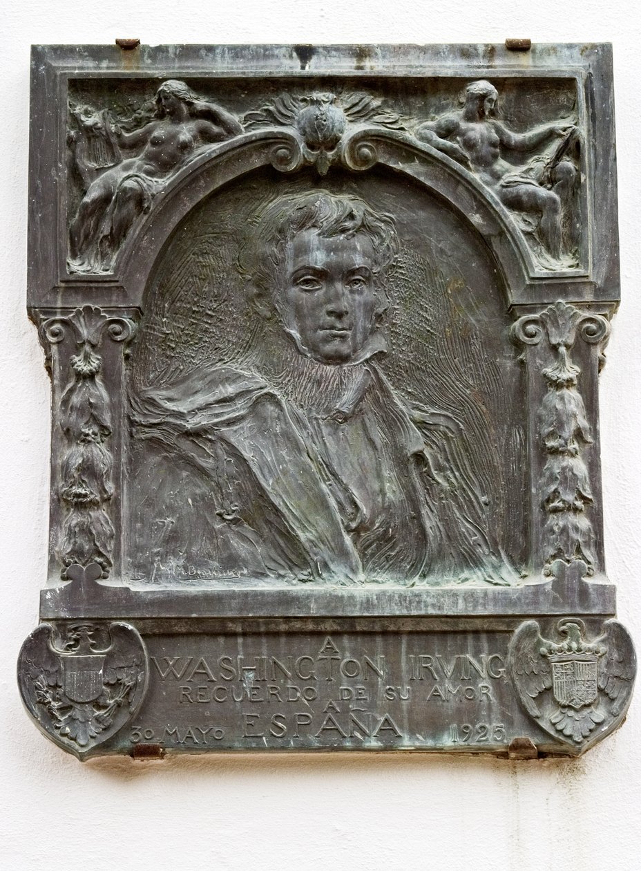 Plakett til minne om livet til Washington Irving og hans kjærlighet til Spania av Spanish School