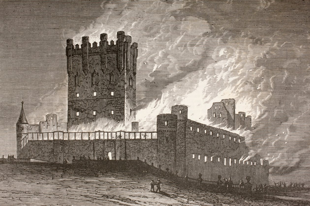 Segovia, Spania: brannen i Alcazar 6. mars 1862, fra 'The Universal Museum', publisert 1862 av Spanish School