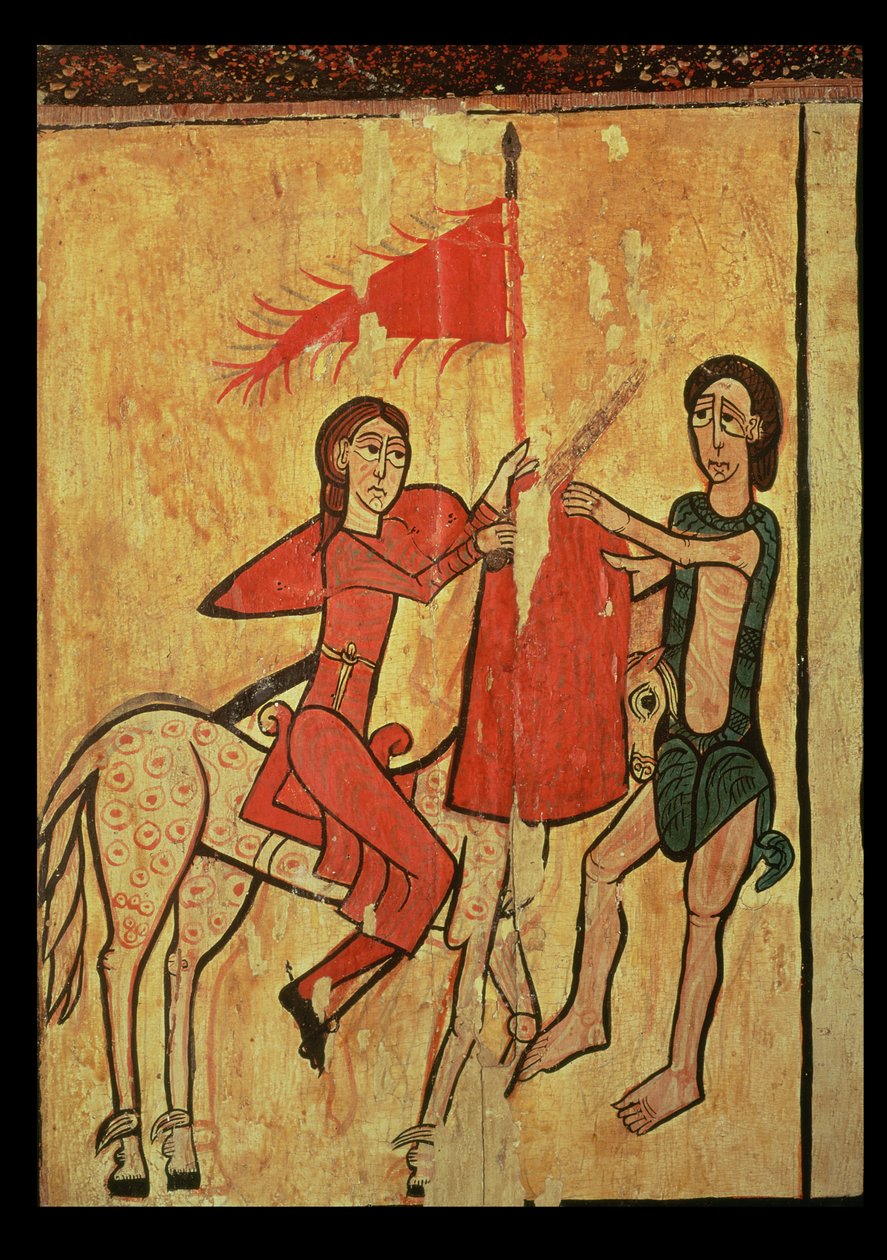 St. Martin og tiggeren, detalj fra et alterfront fra Sant Marti de Puigbo, Gombren (tempera på panel) av Spanish School